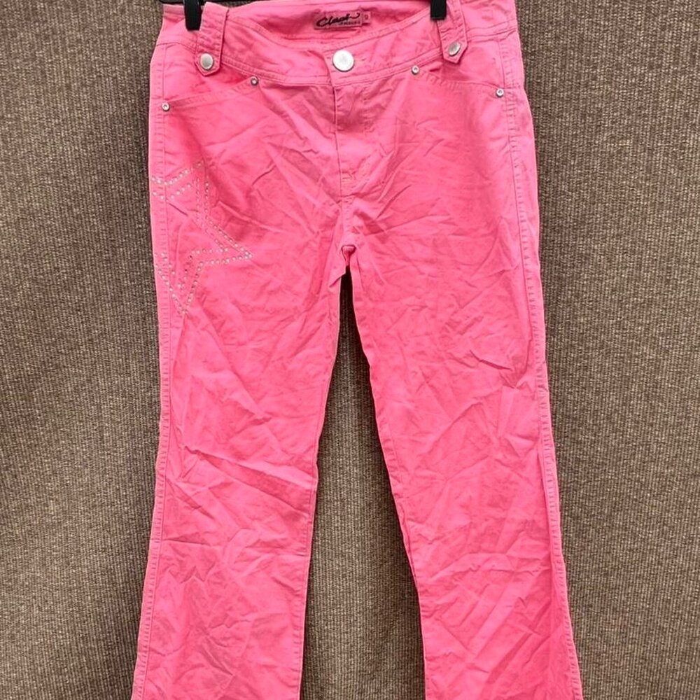 Clash USA hot pink flared jeans with rhinestone Star Y2K Styled Women’s Sz 9